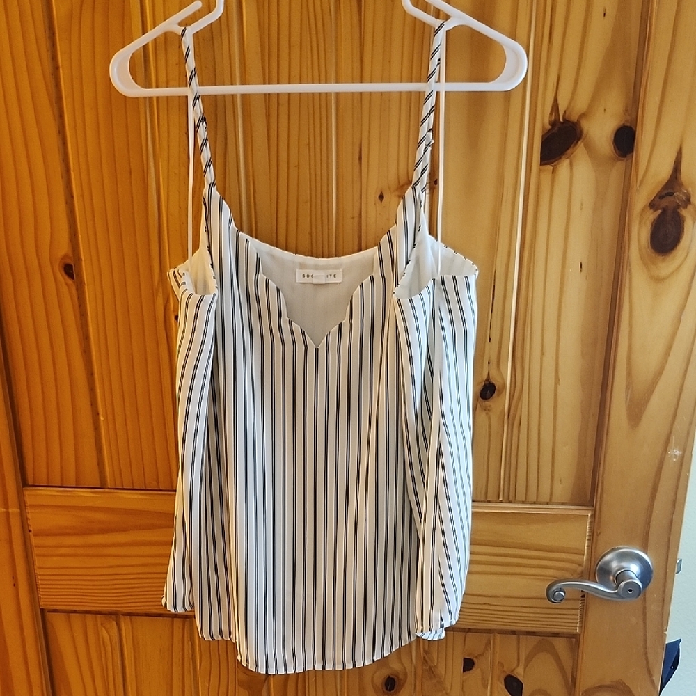 Socialite White and Blue Camisole with Adjustable Spaghetti Straps